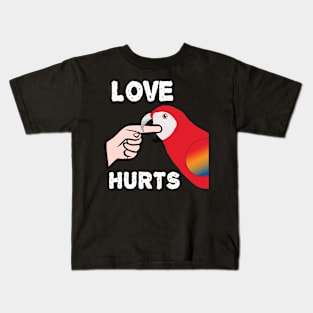 Love Hurts Scarlet Macaw Parrot Biting Kids T-Shirt